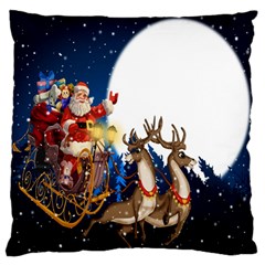 Christmas Reindeer Santa Claus Snow Night Moon Blue Sky Large Flano Cushion Case (two Sides) by Alisyart