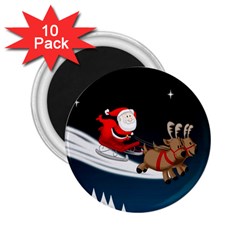 Christmas Reindeer Santa Claus Snow Star Blue Sky 2 25  Magnets (10 Pack)  by Alisyart