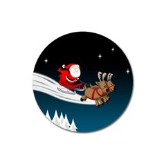 Christmas Reindeer Santa Claus Snow Star Blue Sky Magnet 3  (round) by Alisyart