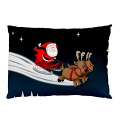 Christmas Reindeer Santa Claus Snow Star Blue Sky Pillow Case by Alisyart