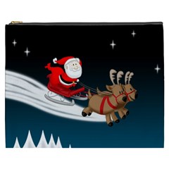 Christmas Reindeer Santa Claus Snow Star Blue Sky Cosmetic Bag (xxxl) 