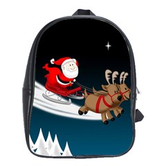 Christmas Reindeer Santa Claus Snow Star Blue Sky School Bag (xl) by Alisyart