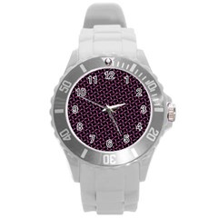 Twisted Mesh Pattern Purple Black Round Plastic Sport Watch (l)