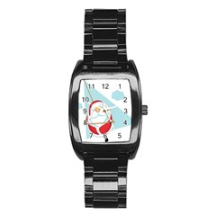 Christmas Santa Claus Paragliding Stainless Steel Barrel Watch