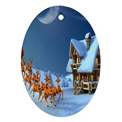 Christmas Reindeer Santa Claus Wooden Snow Ornament (oval) by Alisyart