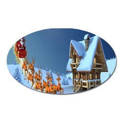 Christmas Reindeer Santa Claus Wooden Snow Oval Magnet