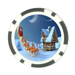 Christmas Reindeer Santa Claus Wooden Snow Poker Chip Card Guard