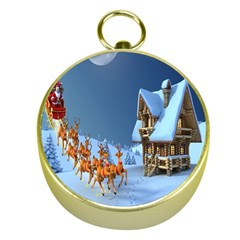 Christmas Reindeer Santa Claus Wooden Snow Gold Compasses