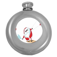 Christmas Santa Claus Snow Cool Sky Round Hip Flask (5 Oz) by Alisyart