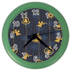 Christmas Angelsstar Yellow Blue Cool Color Wall Clocks