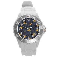 Christmas Angelsstar Yellow Blue Cool Round Plastic Sport Watch (l)