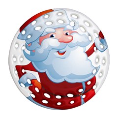 Christmas Santa Claus Snow Red White Ornament (round Filigree)