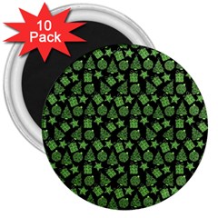 Christmas Pattern Gif Star Tree Happy Green 3  Magnets (10 Pack) 