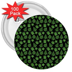 Christmas Pattern Gif Star Tree Happy Green 3  Buttons (100 Pack)  by Alisyart