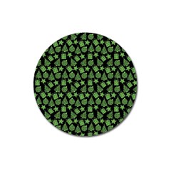 Christmas Pattern Gif Star Tree Happy Green Magnet 3  (round)