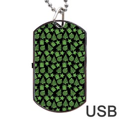 Christmas Pattern Gif Star Tree Happy Green Dog Tag Usb Flash (one Side)