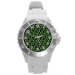 Christmas Pattern Gif Star Tree Happy Green Round Plastic Sport Watch (l)