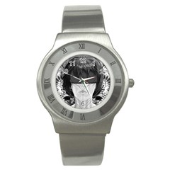 Beautiful Bnw Fractal Feathers For Major Motoko Stainless Steel Watch by jayaprime