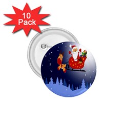Deer Santa Claus Flying Trees Moon Night Merry Christmas 1 75  Buttons (10 Pack) by Alisyart