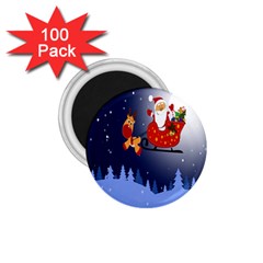 Deer Santa Claus Flying Trees Moon Night Merry Christmas 1 75  Magnets (100 Pack)  by Alisyart