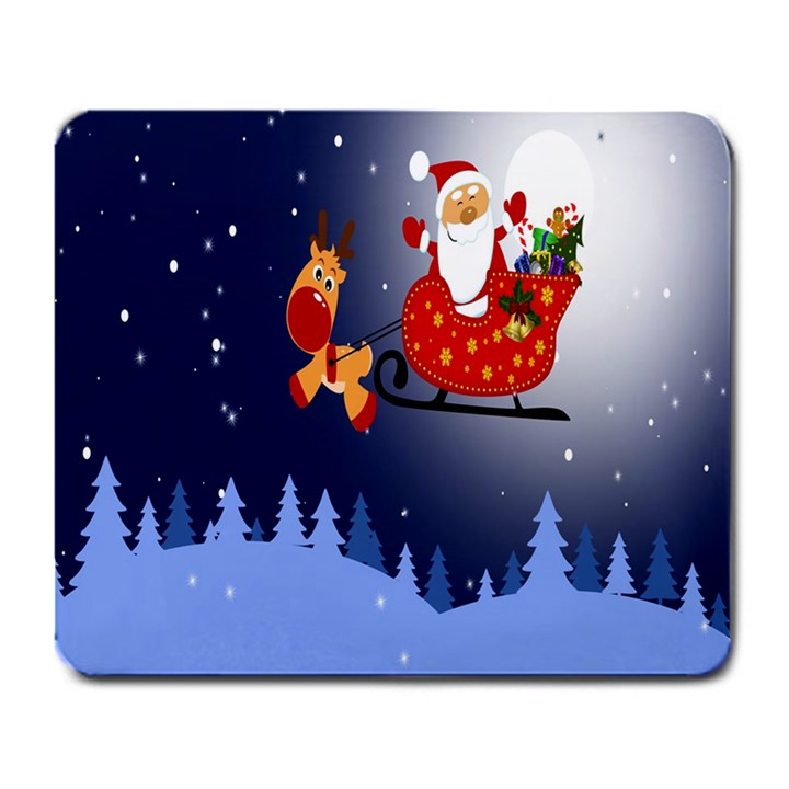 Deer Santa Claus Flying Trees Moon Night Merry Christmas Large Mousepads