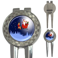 Deer Santa Claus Flying Trees Moon Night Merry Christmas 3-in-1 Golf Divots by Alisyart