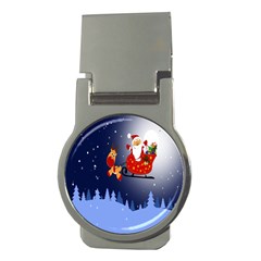 Deer Santa Claus Flying Trees Moon Night Merry Christmas Money Clips (round)  by Alisyart