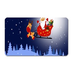 Deer Santa Claus Flying Trees Moon Night Merry Christmas Magnet (rectangular) by Alisyart