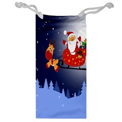 Deer Santa Claus Flying Trees Moon Night Merry Christmas Jewelry Bag