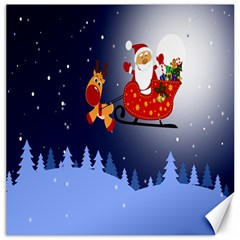 Deer Santa Claus Flying Trees Moon Night Merry Christmas Canvas 20  X 20  