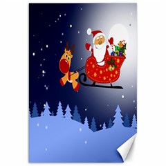 Deer Santa Claus Flying Trees Moon Night Merry Christmas Canvas 20  X 30  