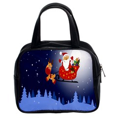 Deer Santa Claus Flying Trees Moon Night Merry Christmas Classic Handbags (2 Sides)