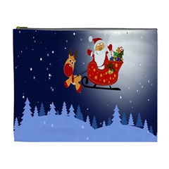 Deer Santa Claus Flying Trees Moon Night Merry Christmas Cosmetic Bag (xl)