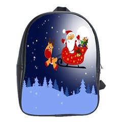 Deer Santa Claus Flying Trees Moon Night Merry Christmas School Bag (large)
