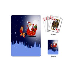 Deer Santa Claus Flying Trees Moon Night Merry Christmas Playing Cards (mini) 