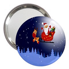 Deer Santa Claus Flying Trees Moon Night Merry Christmas 3  Handbag Mirrors by Alisyart