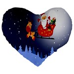 Deer Santa Claus Flying Trees Moon Night Merry Christmas Large 19  Premium Heart Shape Cushions Front