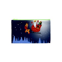 Deer Santa Claus Flying Trees Moon Night Merry Christmas Cosmetic Bag (xs)