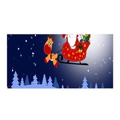 Deer Santa Claus Flying Trees Moon Night Merry Christmas Satin Wrap