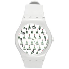 Christmas Tree Green Star Red Round Plastic Sport Watch (m)