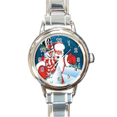 Hello Merry Christmas Santa Claus Snow Blue Sky Round Italian Charm Watch