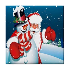 Hello Merry Christmas Santa Claus Snow Blue Sky Tile Coasters