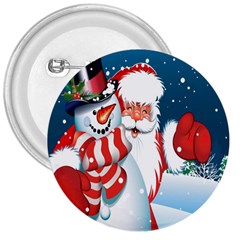 Hello Merry Christmas Santa Claus Snow Blue Sky 3  Buttons