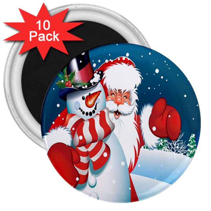 Hello Merry Christmas Santa Claus Snow Blue Sky 3  Magnets (10 pack) 