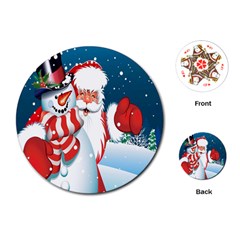 Hello Merry Christmas Santa Claus Snow Blue Sky Playing Cards (Round) 