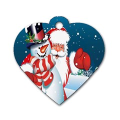 Hello Merry Christmas Santa Claus Snow Blue Sky Dog Tag Heart (One Side)