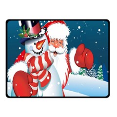 Hello Merry Christmas Santa Claus Snow Blue Sky Double Sided Fleece Blanket (small) 