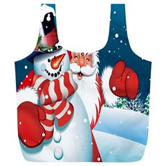 Hello Merry Christmas Santa Claus Snow Blue Sky Full Print Recycle Bags (L) 