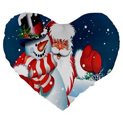 Hello Merry Christmas Santa Claus Snow Blue Sky Large 19  Premium Flano Heart Shape Cushions