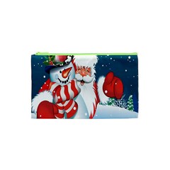 Hello Merry Christmas Santa Claus Snow Blue Sky Cosmetic Bag (xs) by Alisyart